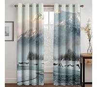 Lot De 2 Rideau Fenetre À Oeillets - Rideau Occultant Salon Moderne, 3D Beau Paysage De Montagne Enneigée Motif Rideau Chambre Enfant Isolant Thermique (Chaud/Froid) Et Phonique Lot De 2 Rideaux 234