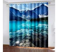 Lot De 2 Rideau Occultant, 3D Paysage De Montagne Enneigée du Lac Bleu Imprimé Motif Rideaux À Oeillets Opaque pour Salon Chambre, Isolant Thermique Et Sonore Fenêtre Décoration 200X214Cm (L