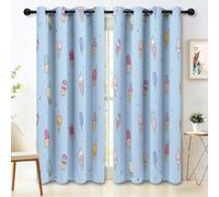 Lot de 2 Rideau Occultant, 70 x 240 cm Simple Ouvert Decoration Rideaux à Oeillets Isolation Thermique pour Chambre Salon, Desserts Glaces Imprimé Intérieurs Rideaux - Bleu