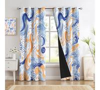 Lot De 2 Rideau Occultant Anti Froid 140X220 Cm, Vortex Abstrait De Vague Océanique Art Nouveau Rideau Opaque Isolant Thermique Phonique, Décoration De Salon Chambre Balcon, Bleu Clair