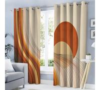 Lot De 2 Rideau Occultant Anti Froid 140X240 Cm, Abstrait Lignes Soleil Art Bohème Rideau Opaque Isolant Thermique Phonique, Décoration De Salon Chambre Balcon, Terre Cuite