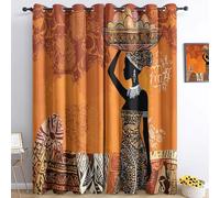 Lot De 2 Rideau Occultant Art Africain Motif 220 x 215 cm Isolant Thermique Femmes tribales africaines Décoration Salon Rideau Coupure électrique Isolant Phonique pour Chambre Enfant