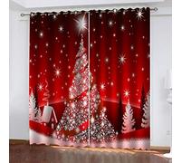 Lot De 2 Rideau Occultant Enfant pour Fille Garcon 117X232cm - 3D Sapin De Noel Rouge Motif Rideau Occultant Thermiques Phonique, Rideau À Oeillet Décoration De Fenêtre Chambre Et Salon