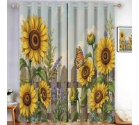 Lot de 2 Rideau Occultant Jardin De Tournesols à Oeillets, 140x260cm Rideau Thermique Isolant avec Doublure Noire, Ferme Rurale Rideaux Fenêtre Opaques pour Dressing Salon Chambre Balcon, Jaune