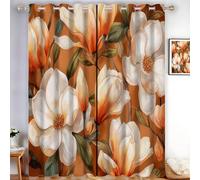 Lot de 2 Rideau Occultant Jardin Fleurs Oiseaux à Oeillets, 140x260cm Rideau Thermique Isolant avec Doublure Noire, Frais Nordique Rideaux Fenêtre Opaques pour Dressing Salon Chambre Balcon, Crème