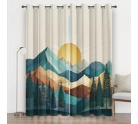 Lot de 2 Rideau Occultant Montagne, 3D Forêt Soleil Rideaux Thermique Isolant à Oeillets pour Salon Chambre Décoration 150 x 166 cm