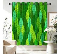Lot De 2 Rideau Occultant Simple Lignes Feuilles Motif, 140L X 145H cm Thermique Rideau Opaque, Vert Décoration Salon Rideau Isolant Phonique pour Chambre Enfant
