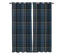 Lot De 2 Rideau Thermique Isolant Anti Froid - Rideaux Chambre pour Adulte Et Enfant, 3D Marron À Carreaux Bleu Foncé 140 X 160 Cm Rideaux À Oeillets, Rideaux Occultants Salon Cuisine Bureau Hôtel