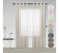 Lot de 2 Rideau Voilage Écru Beige 140x245 cm à Oeillet Semi Transparent en Effet Lin Décorations d'intérieur de Fenêtre de Salon Moderne Chambre Cuisine Balcon Baie Vitrée Léger Romantique