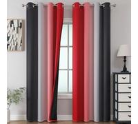 Lot de 2 rideaux 100 % occultants de 213,4 cm de long, rideaux ombrés pour chambre à coucher, rideaux à isolation thermique avec œillets dégradés pour salon, 132 x 213 cm, noir et rouge