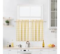 Lot de 2 rideaux à carreaux de buffle de 91,1 cm de long, rideaux à étages courts avec passe-tringle pour fenêtre de cuisine et de salle de bain, 71,1 x 91,4 cm, jaune/blanc