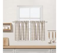 Lot de 2 rideaux à étages courts avec passe-tringle et passe-tringle pour fenêtre de cuisine et de salle de bain, beige à carreaux de buffle de 91,1 x 91,4 cm, lin