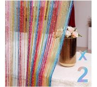 Lot de 2 rideaux à fils 100 x 200 cm - Protection contre les insectes - Beau rideau de porte - Paillettes - Rideau de porte - Rideau anti-mouches - Pour portes et fenêtres - Lavable - Arc-en-ciel