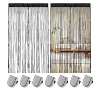 Lot de 2 rideaux à fils avec perles de cristal - 100 x 200 cm - Décoration d'intérieur - Séparateur de pièce - Noir