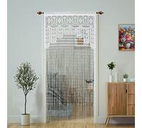 Lot de 2 rideaux à fils en dentelle macramé de style bohème et hippie, conviennent comme fond, séparateur de pièce, pour porte, décoration de mariage, cuisine, dressing, fenêtre, 90 x 200 cm, blanc