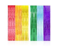 Lot de 2 rideaux à franges en aluminium épais - Couleurs vives - Rideau de fond - Rideau de pluie - Décoration avec rubans de fête pour mariages, fêtes, anniversaires et festivals (1 m x 2 m)
