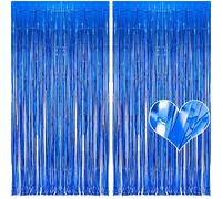 Lot de 2 rideaux à franges en aluminium métallique pour fête, anniversaire, mariage, remise de diplôme (bleu)