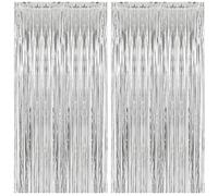 Lot de 2 Rideaux à Franges en Feuille d'aluminium métallique argenté pour Anniversaire, Mariage, fiançailles, fête prénatale, Enterrement de Vie de Jeune Fille, Noël, Vacances
