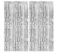 Lot de 2 Rideaux à Franges en Feuille d'aluminium métallique argenté pour Anniversaire, Mariage, fiançailles, fête prénatale, Enterrement de Vie de Jeune Fille, Noël, Vacances