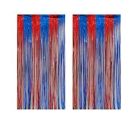 Lot de 2 rideaux à franges en feuille d'aluminium métallique de 1 x 2 m pour fête d'anniversaire, carnaval, fête à thème de remise de diplôme, banderole pour décorations de vacances - Rouge et bleu