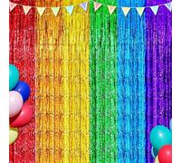 Lot de 2 rideaux à franges en feuille d'aluminium métallique pour le mois de la fierté, accessoires photo LGBTQ, décorations de fête, anniversaire, mariage, fête prénuptiale (1 x 3 m)