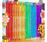 Lot de 2 Rideaux à Franges Métallisés Arc-en-ciel (1m x 2m) - Décoration Scintillante pour Anniversaire Enfant, Carnaval & Festival - Arrière-plan Photobooth Multicolore - Guirlandes de Fête