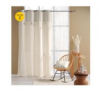 Lot de 2 rideaux à œillets 140 x 240 cm Island beige poly-coton 68% coton pompons bohème