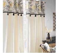 Lot de 2 rideaux à œillets 140 x 240 cm polycoton naturel - pompons & haut métallisé