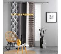 Lot de 2 rideaux à œillets 140 x 260 cm polyester imprimé Galileo - Noir