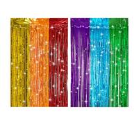 Lot de 2 Rideaux à Lamelles Multicolores à Paillettes, Rideau Métallique Tinsel Rainbow 1mx2m, Rideau Métallique Tinsel Couleur Arc-en-Ciel, Rideaux Métallique de Frange Couleur pour Carnaval, Noël