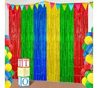 Lot de 2 rideaux à lamelles multicolores - Super plombier - Décoration de fête pour anniversaire d'enfant - Franges à paillettes - Fond photo pour Bros Gamer - Accessoires de fête Level Up - Rouge