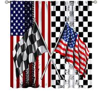 Lot de 2 rideaux à motif drapeau américain, voiture de course, drapeau à carreaux noirs et blancs, décoration d'intérieur, pour chambre à coucher, salon, cuisine, décoration de fenêtre, 106,7 x 114,3
