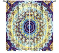 Lot de 2 rideaux à motif mandala violet, style rétro, bohème, indien, hippie, art abstrait pour chambre à coucher, salon, cuisine, 106,7 x 114,3 cm (l x L)