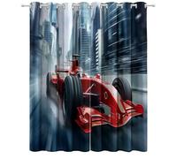 Lot de 2 Rideaux à Oeillets Motifs Ville Voiture de Formule 1 Occultant Thermique Anti Froids Rideau Chambre Fille Isolation Sonore 280 x 260 cm pour Chambre et Salon