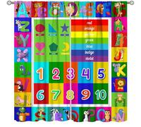 Lot de 2 rideaux ABC colorés pour enfants, lettres mignonnes de dessins animés, imprimés géométriques, pour chambre à coucher, salon, chambre d'enfant, salle de classe, 160 x 160 cm (l x L)