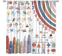 Lot de 2 rideaux alphabet ABC pour enfants, dessin animé coloré arc-en-ciel, panneaux éducatifs pour chambre à coucher, salon, chambre d'enfant, salle de classe, dimensions totales 160 x 182,9 cm (l x