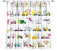 Lot de 2 rideaux alphabet ABC pour enfants, motif camion de dessin animé, décoration de fenêtre pour chambre de garçon, salon, chambre d'enfant, salle de classe, dimensions totales 132,1 x 213,4 cm (l