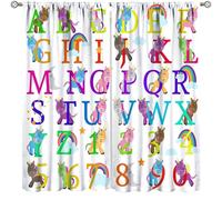 Lot de 2 rideaux alphabet pour enfants, dessin animé, graphismes éducatifs, apprentissage ABC, chambre à coucher, salon, crèche, salle de classe, dimensions totales 106,7 x 114,3 cm (l x L)