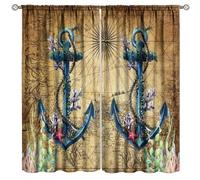 Lot de 2 rideaux ancre nautique, côte océanique, plage, rideaux d'été pour chambre à coucher, salon, cuisine avec passe-tringle, dimensions totales : 106,7 x 160 cm (l x L)