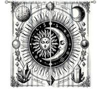 Lot de 2 rideaux bohèmes motif soleil et lune, décoration magique mystérieuse noire et blanche pour enfants, adolescents, chambre à coucher, salon, cuisine, 106,7 cm de large x 114,3 cm de long