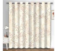 Lot de 2 Rideaux Branches et feuilles 140L X 220H Cm Double Rideau Occultant Thermiques Isolant Anti-Isolation Phonique, Applicable à Rideaux Chambre Et Salon, Rideau Cuisine Jaune clair-AB182