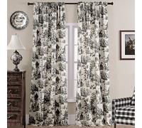 Lot de 2 Rideaux Classiques et Modernes en Toile de Coton avec Motif Floral et imprimé sur Lin crème pour Salle à Manger, Noir et Blanc, 132 x 274 cm de Long