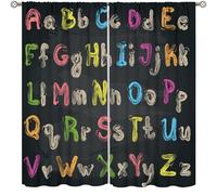 Lot de 2 rideaux colorés avec lettres de l'alphabet ABC, outils d'apprentissage éducatifs amusants pour décoration artistique, chambre à coucher, salon, chambre d'enfant, salle de classe, dimensions