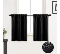 Lot de 2 Rideaux Courts Noirs pour fenêtre de Salle de Bain, 91,4 cm de Long, Rideaux Courts pour fenêtre de Douche/Salle de Bain, occultants, occultants, pour Chambre à Coucher, Cuisine