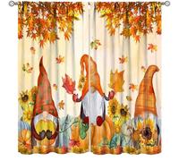 Lot de 2 rideaux de cuisine d'automne, citrouilles, gnomes, feuilles d'érable, rideaux décoratifs pour chambre à coucher, salon, dimensions totales 106,7 x 114,3 cm (l x L)
