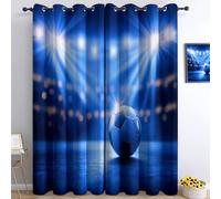 Lot de 2 Rideaux de fenêtre en Minimalisme Fantastique Sport Football, Bleu Rideaux filtrant la lumière avec œillets pour Salon et Chambre à Coucher - 140 L X 245 H cm