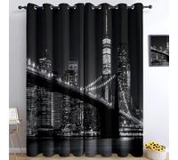 Lot de 2 Rideaux de fenêtre en Moderne Ville New York Pont, Gris Foncé Rideaux filtrant la lumière avec œillets pour Salon et Chambre à Coucher - 110 L X 215 H cm