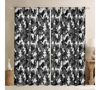 Lot de 2 rideaux de fenêtre gris à motif quadrillage pixelisé moderne à carreaux géométriques - Traitement de fenêtre de style mineur - Décoration de chambre d'enfant - Rideaux à œillets - 167 x 228