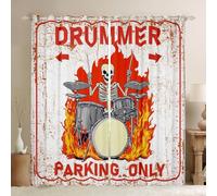 Lot de 2 rideaux de fenêtre motif batteur de feu de style hip-hop, motif tête de mort pour garçons et filles, rideaux rétro pour chambre à coucher, décoration d'intérieur, blanc, beige, orange, 117 x