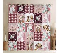 Lot de 2 rideaux de fenêtre motif cheval, vache, aquarelle, rose, attrape-rêves, pour enfants, adolescents et adultes, motif grille rétro, animaux sauvages, style rustique pour salon, 2 panneaux, 168